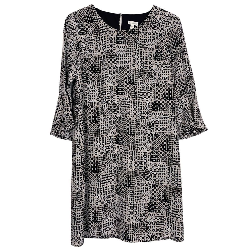 Garnet Hill Size 6 100% Silk Geometric Print 3/4 Bell Sleeve Shift Dress